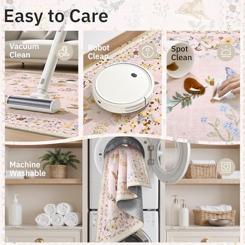 Soalmost Dog 8x10 Pink Area Rugs for Baby Girl Nursery, Washable Soft Rug