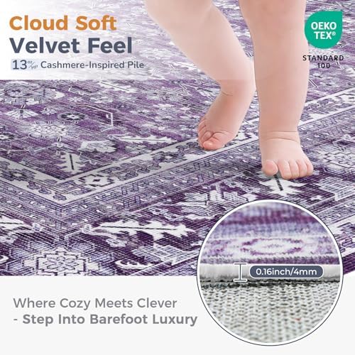 OPPODREAM Vintage Purple Area Rugs 2x8, Washable Rug for Living Room