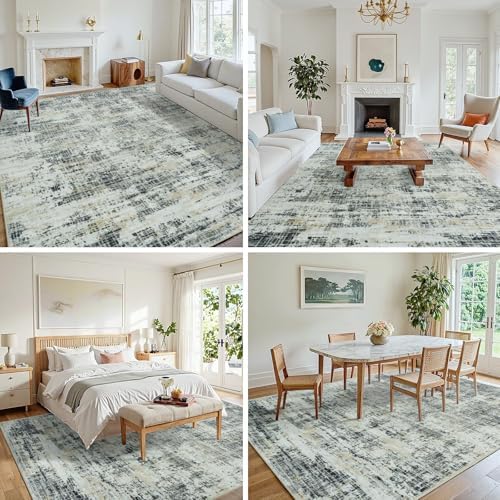8x10 Washable Area Rug for Living Room Bedroom: Non-Slip Modern Black Gray