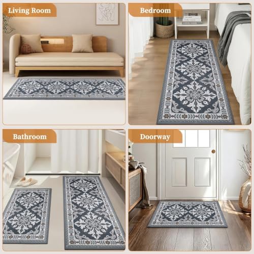 3 Piece Kitchen Rugs Set, Non Slip Washable Floor Mats with Water Absorbent