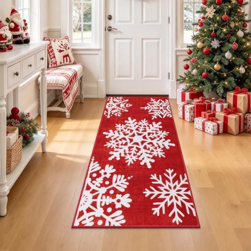 HEBE Christmas Runner Rug 2'x4', Vintage Snowflake Hallway Rug Runners