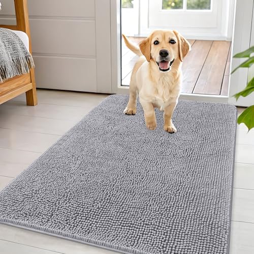 OLANLY Dog Door Mat for Muddy Paws 44x32, Super Absorbent Chenille Mud Mat