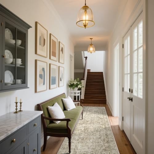 Machine Washable Kitchen Runner Rugs: 2'x10' Hallway Rug Non Slip Low Pile Stain Resistant Soft Carpet Runners for Hallways Indoor Entryway Kitchen Laundry Room Bedroom Farmhouse