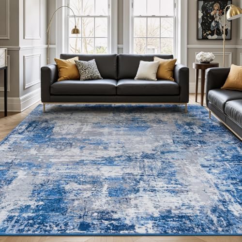 Rugflix 8x10 Area Rugs for Living Room, Washable Blue Grey Large Rug