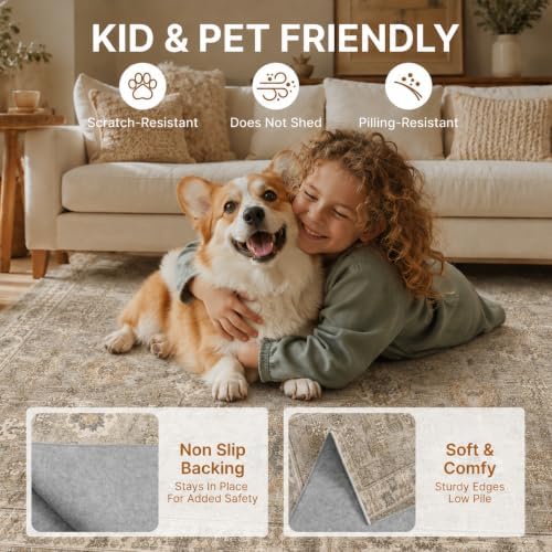 9x12 Area Rugs Washable Large Vintage Rug for Living Room Bedroom