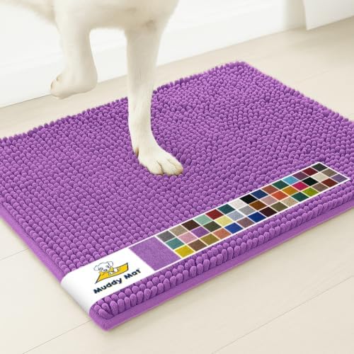 Muddy Mat® | Super Water Absorbent Door Mat Indoor, Microfiber Quick Dry Chenille Entryway Rug, Slip Resistant Front Door Mat, Indoor Mats for Entryway, Machine Washable Pet Rug, Purple 20" x 48"