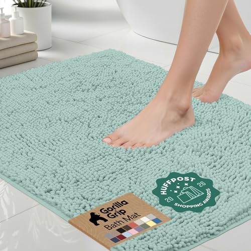 GORILLA GRIP Bath Rug Mat for Bathroom, Absorbent Chenille, 24x17 Sea Blue