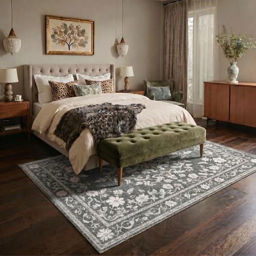 Bavni 8X10 Living Room Area Rug, Boho Floral Washable Non Slip
