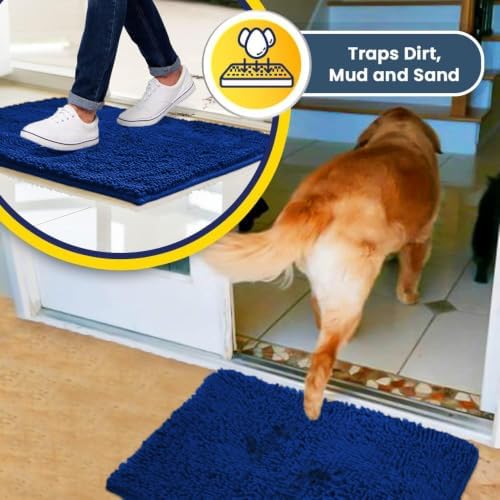 Muddy Mat® | Super Water Absorbent Door Mat Indoor, Microfiber Quick Dry Chenille Entryway Rug, Slip Resistant Front Door Mat, Indoor Mats for Entryway, Machine Washable Pet Rug, Royal Blue 32" x 70"