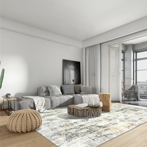 6x9 Area Rugs for Living Room: Washable Abstract Grey Brown Bedroom Carpet