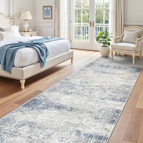 3x10 Runner Rug Non Slip,Washable Hallway Runner Rug,Blue