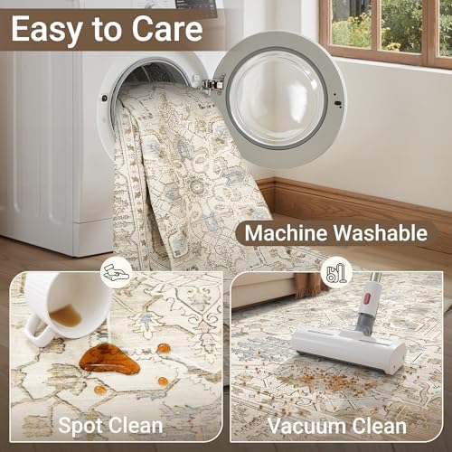 befbee 4x6 Washable Area Rug Non Slip Rug for Living Room Beige