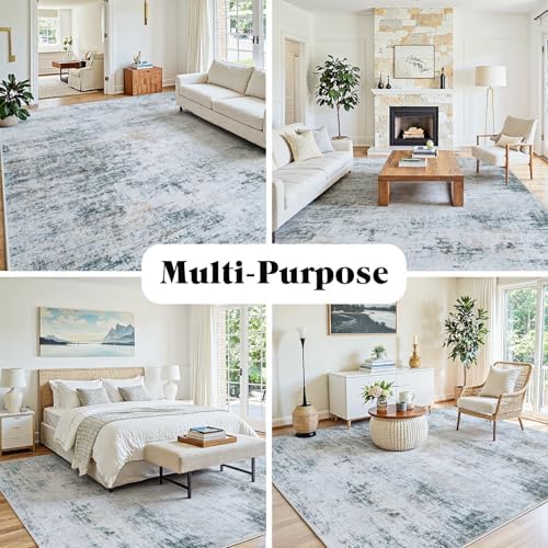 6x9 Washable Area Rug for Living Room Bedroom: Non-Slip Modern Blue Grey