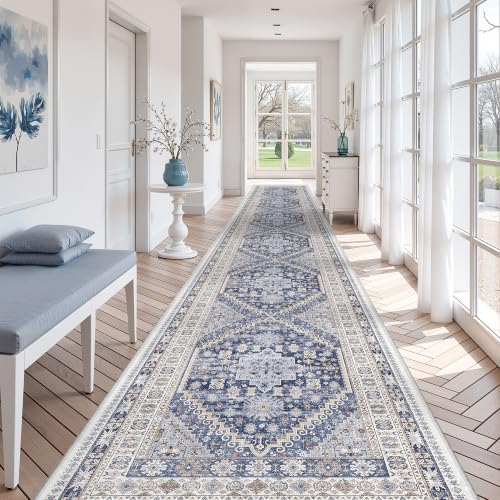 zesthome 3x20 Runner Rug Non Slip,Washable Hallway Runner Rug,Blue