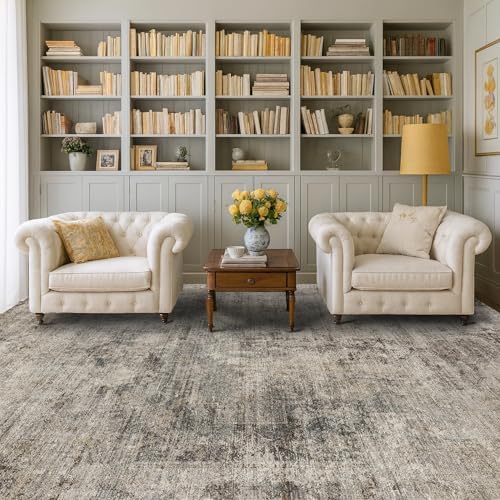 Hazo Haus Farmhouse Taupe 8x12 Area Rug for Living Room, Abstract Medallion Rug for Bedroom & Dining Room, Washable Non-Slip, Fade and Stain Resistant, Distressed Design