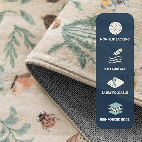 Lahome Washable Insect Botanical 2'6"x8 Runner Rug for Entryway - Machine Washable Non-Slip Hallway Runner Rug, Beige Boho Low Profile Soft Faux Wool Carpets for Bedroom, Hallway, Laundry, Kitchen