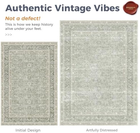 OPPODREAM Vintage Light Green Area Rugs 3x10, Washable Rug for Living Room