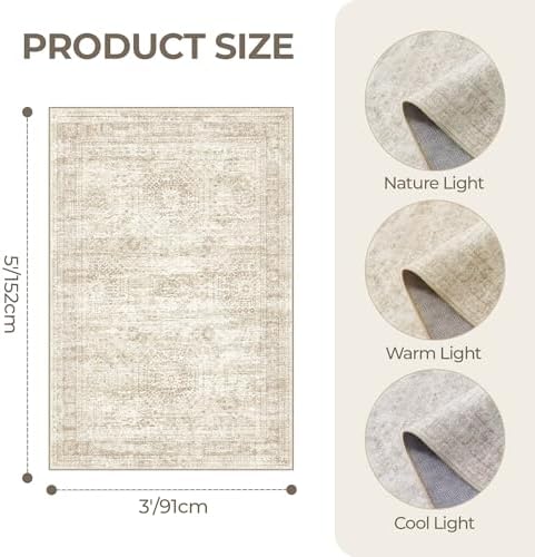 3x5 Rug for Entryway,Washable Area Rug,Beige