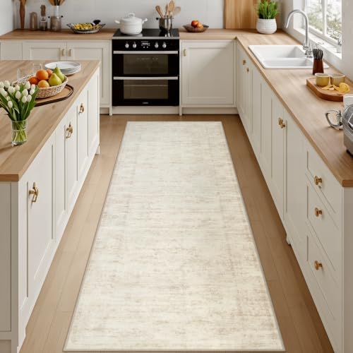 3x8 Hallway Washable Runner Rug: Kitchen Carpet Retro Beige