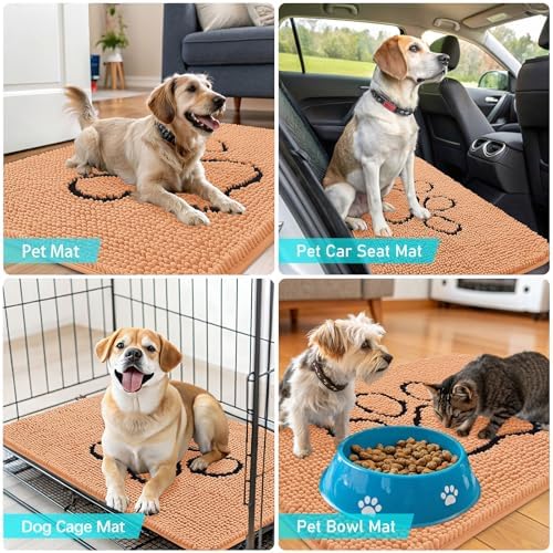 OLANLY Dog Door Mat for Muddy Paws 48x30, Paw Print Design Chenille Mud Mat