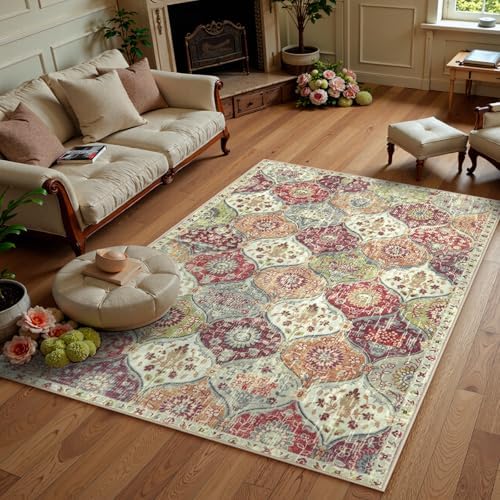 Lahome Moroccan Washable Rugs for Living Room, 4x6 Rug for Bedroom Non-Slip