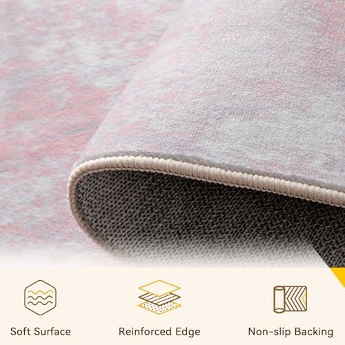 RELEANY Washable 3'x5' Abstract Area Rug for Living Room Gray Pink