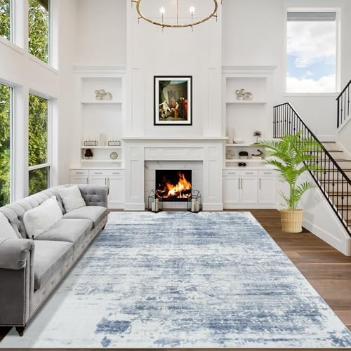 4x6 Area Rugs for Living Room: Washable Abstract Blue White Bedroom Carpet