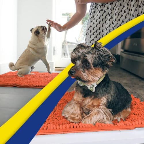 Muddy Mat® | Super Water Absorbent Door Mat Indoor, Microfiber Quick Dry Chenille Entryway Rug, Slip Resistant Front Door Mat, Indoor Mats for Entryway, Machine Washable Pet Rug, Coral 5ft x 7ft