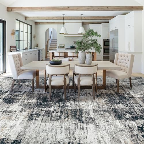 XLUEZ 9x12 Area Rug for Living Room, Washable Modern Abstract Large Area Rug Neutral Soft Non Slip Kids Rug Stain Resistant Indoor Carpet for Bedroom Dining Room Playroom Office(BlackGrey, 9'x12')