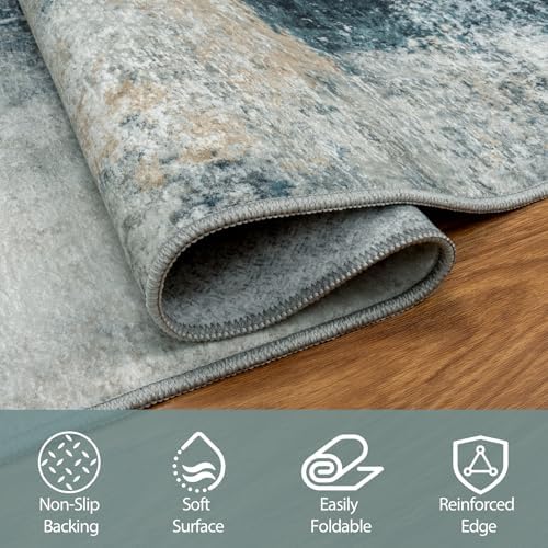Runner Rugs for Hallways Kitchen 2.6x8 Non Slip Washable Teal Grey Gold