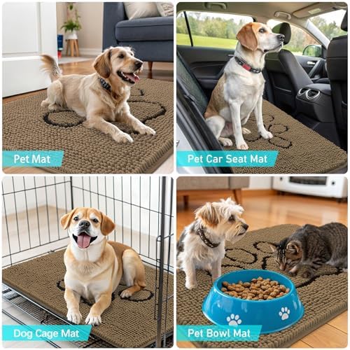 OLANLY Dog Door Mat for Muddy Paws 40x32, Paw Print Design Chenille Mud Mat