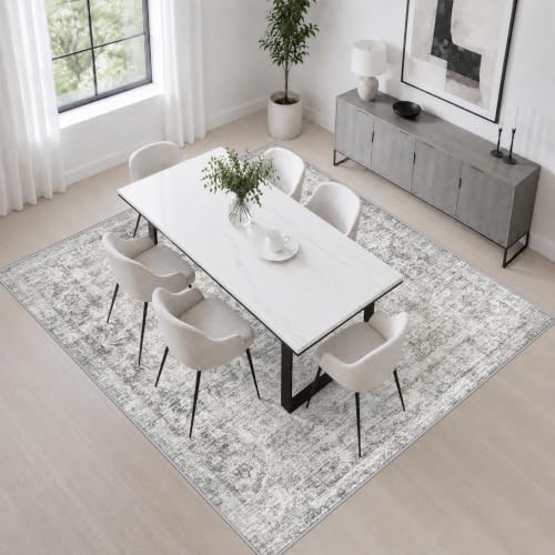 Area Rug Living Room: 5x5 Modern Washable Soft Carpet Black Grey