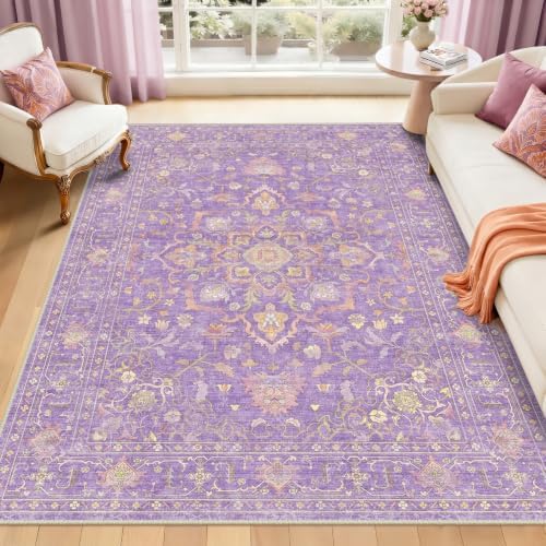 CAPALOCA 4x6 Washable Nursery Girls Low Pile Area Rug Purple