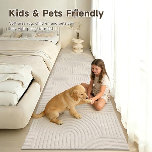 Pauwer 3x10 Area Rugs for Living Room, Modern Non Slip Washable Rug, Beige