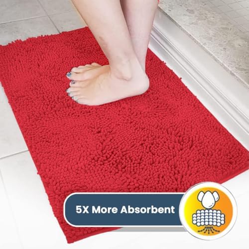 Muddy Mat® | Super Water Absorbent Door Mat Indoor, Microfiber Quick Dry Chenille Entryway Rug, Slip Resistant Front Door Mat, Indoor Mats for Entryway, Machine Washable Pet Rug, Red 24" x 44"
