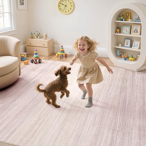 UERMEI 6x9 Washable Area Rug - Neutral Modern Abstract Living Room Rugs, Non-Slip Soft Large Indoor Floor Carpet for Bedroom Home Office & Under Dining Table Decor, Soft Pink