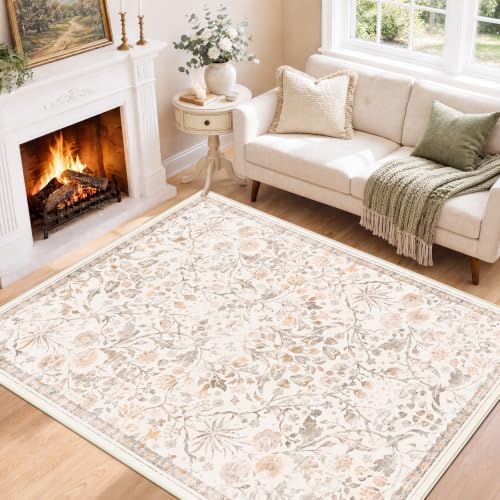 SameBed 4x6 Area Rug Living Room, Vintage Washable Carpet Cream Beige