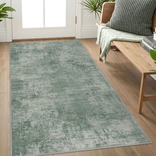 IOHOUZE Abstract Area Rug 3x5 Ft Washable Rugs for Entryway Indoor, Non Slip Kitchen Rug Printed Faux Wool Throw Rugs, Indoor Door Mat for Door Entrance Foyer Living Room, Sage Green