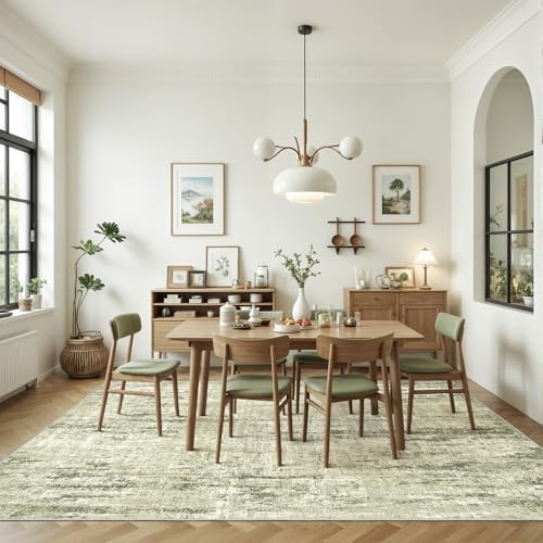 Valenrug 8x10 Area Rugs for Living Room, Abstract Large Washable Rug Green