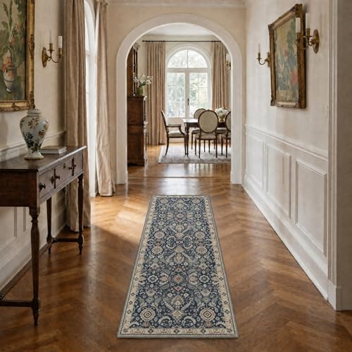 Bavni 2X5 Washable Hallway Runner Rug, Boho Floral Non Slip