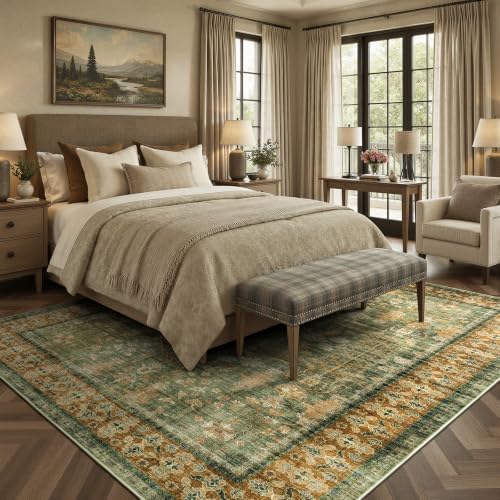 8x10 Area Rug for Living Room, Non-Slip Washable Large Carpet, Olive Green