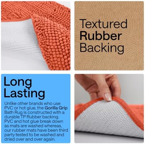 GORILLA GRIP Bath Rug Mat for Bathroom, Absorbent Chenille, 36x24 Coral