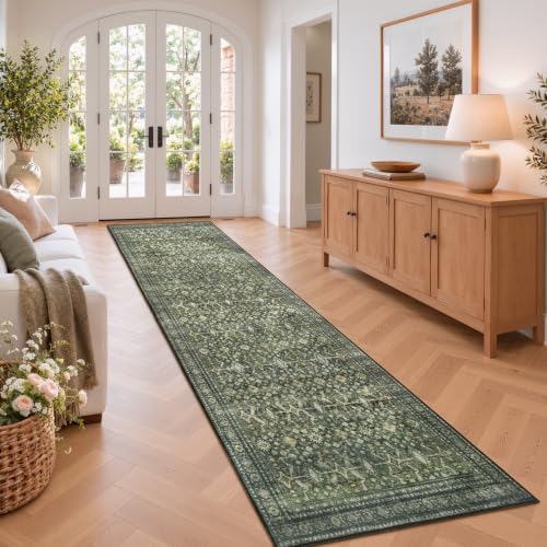 Lessymo 2 x 10 Washable Long Runner Rugs,Soft for Entryway Hallway Green