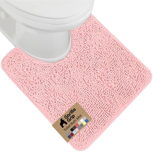 GORILLA GRIP Chenille Bath Rug Mat for Oval Toilet Base, 24x19 Light Pink