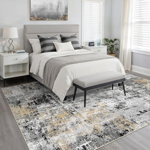 LOONGRUG 6x8 Area Rug Washable Neutral Modern Living Room Rugs Black Gold