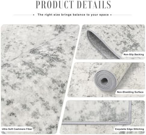 3x14 Washable Runner Rug：Modern Abstract Kitchen Soft Carpet Gray