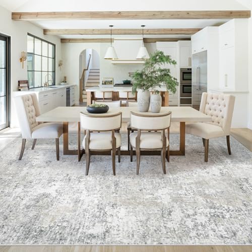 XLUEZ 8x10 Area Rugs for Living Room, Washable Modern Abstract Large Area Rug Neutral Soft Non Slip Kids Rug Stain Resistant Indoor Carpet for Bedroom Nursery Dining Room Playroom(BeigeGrey, 8'x10')