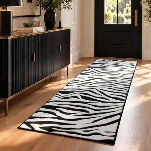 YIHOUSE Zebra Hallway Runner Rugs 2x6: Black and White Modern Washable Rug