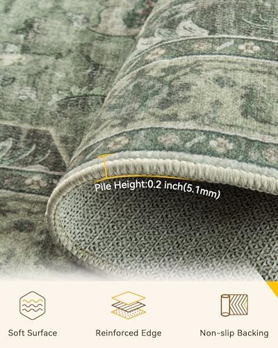 RELEANY Washable Area Rug, Runner 3'x6', Green/Dark Green/Gray