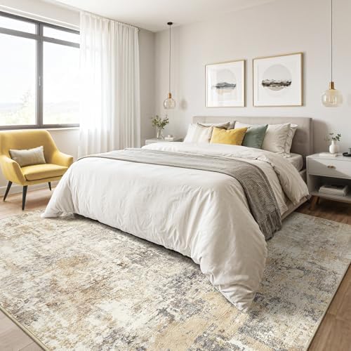 LOONGRUG 9x12 Area Rug Washable Large Neutral Modern Living Room Rugs
